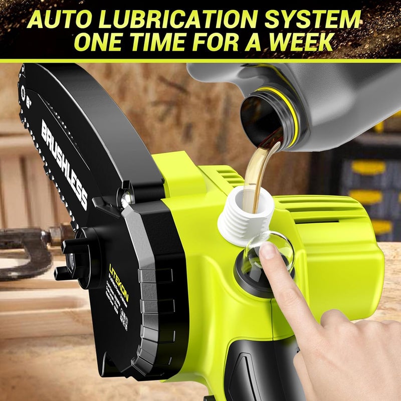 LITEKON Brushless Mini Chainsaw with 1000W High Power Motor, 36 FT/S 6Inch Cordless Power Chainsaw with Auto-Oil System, 2025 Upgraded 20V Electric Chain Saw with 2x2000mAh Battery & Quick Charger, 3 Chains - Image 5